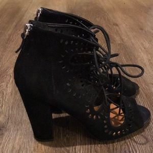Laced black block heels